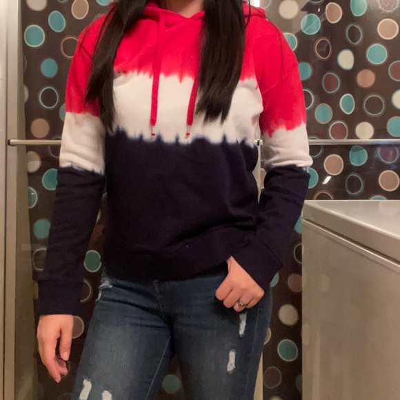 NWT Ralph Lauren Tie Dye Red White Blue Ombré Hoodie Sweatshirt / Size XS - Picture 1 of 8